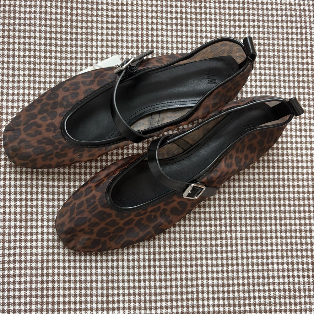 H&M Leopard Print Mesh Mary Jane Flats